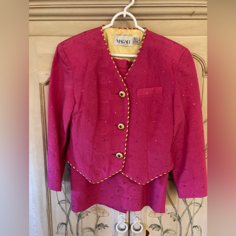 Vintage Magali Evening Fuchsia and Gold Suit.
